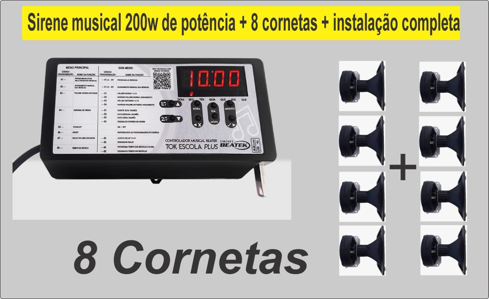  Sirene musical 200w de potencia + 8 cornetas + instalação completa