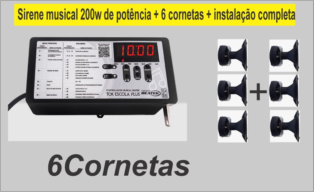  Sirene musical 200w de potencia + 6 cornetas + instalação completa