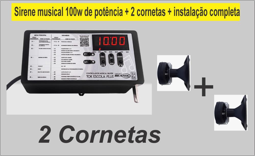 Sirene Tok Escola Plus 100w + 2 Cornetas + instalação