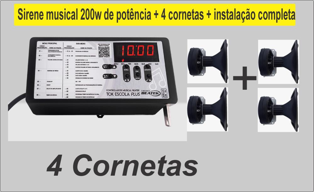 Sirene Musical Escolar  200w  + 4 Caixas Acústicas + Instalação